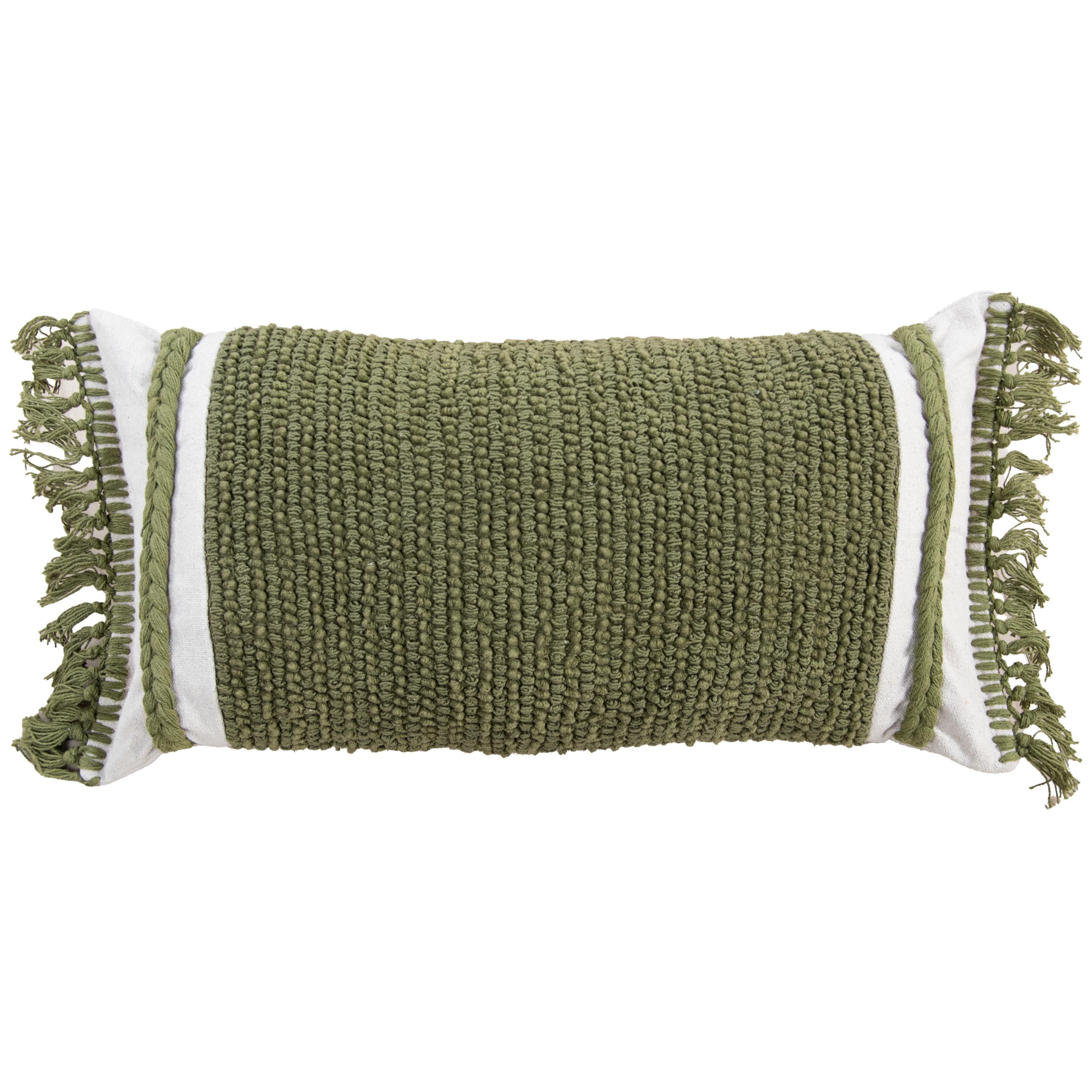 Solid Texture Green/Natural 14" X 26" Poly Filled Pillow