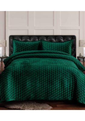 Tribeca Living Fluwelen twinsize spreiset, tweedelig, beddengoed met honingraatsteek, superzachte fluweel van 260 GSM, oversized sprei en één kussensloop, kameelkleurig