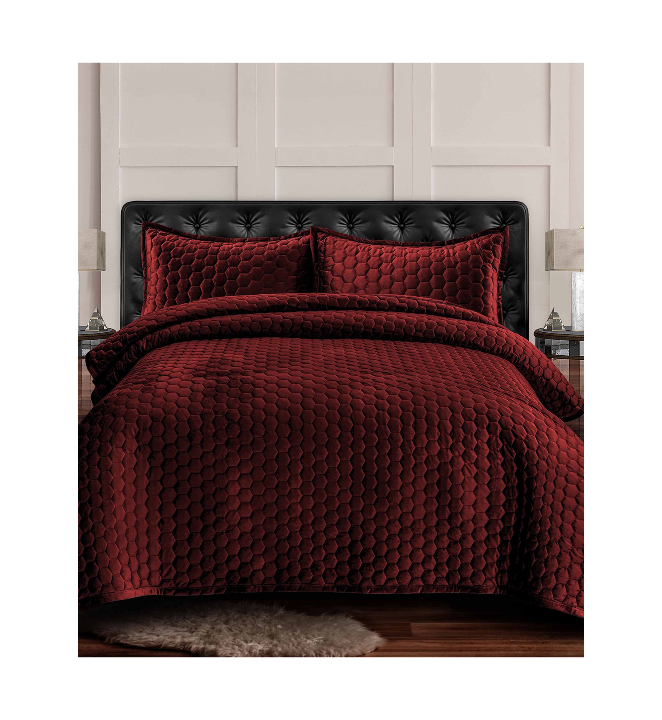Lugano Honeycomb Velvet Oversized Solid Quilt Set