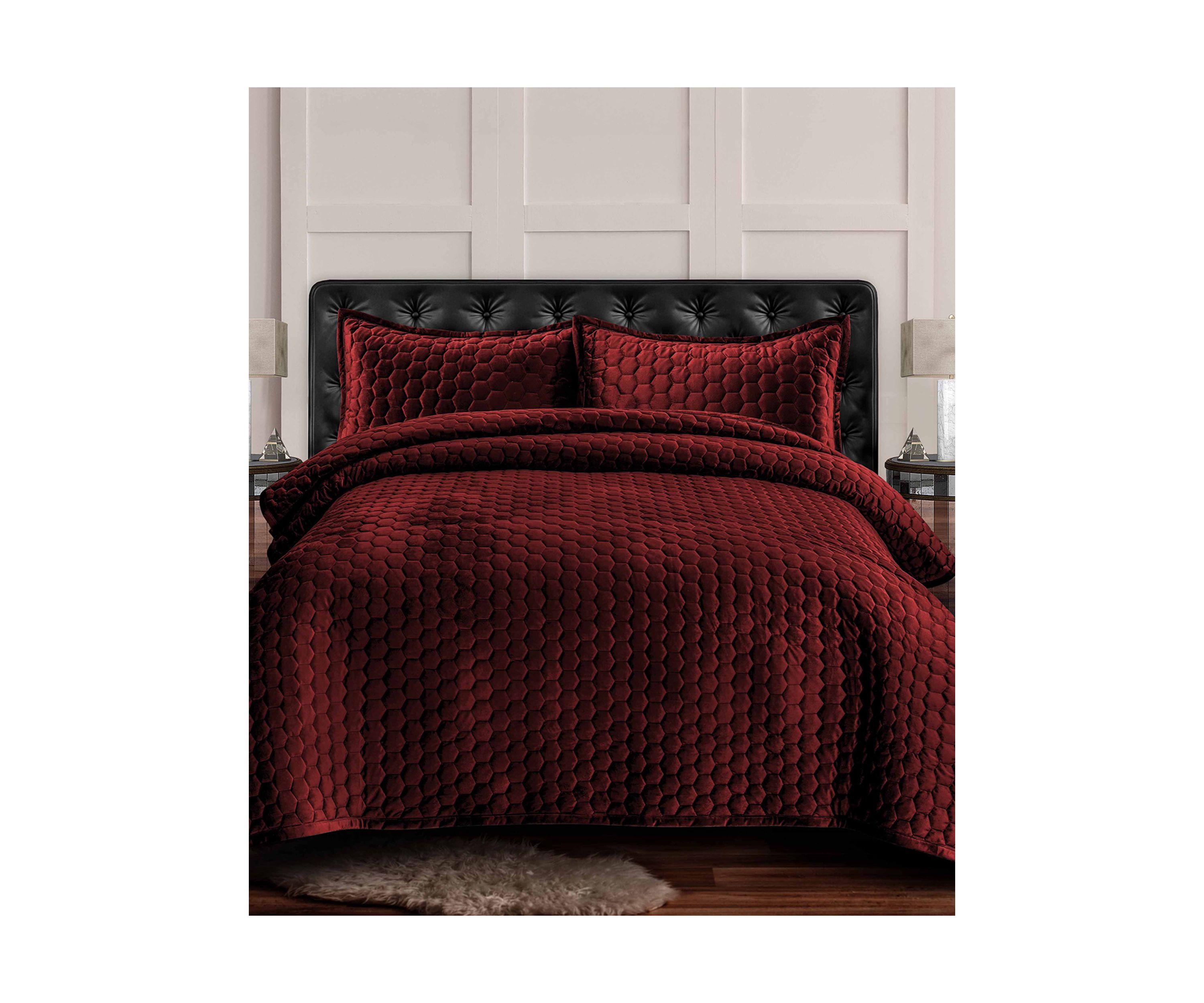 Lugano Honeycomb Velvet Oversized Solid Quilt Set