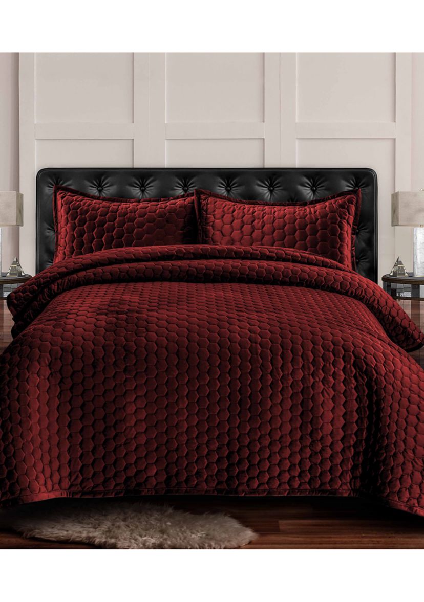 Lugano Honeycomb Velvet Oversized Solid Quilt Set