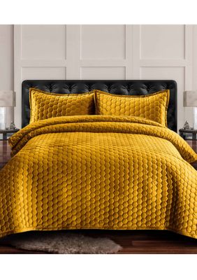 Tribeca Living Lugano Honeycomb Velvet Oversized Solid Quilt Set | belk