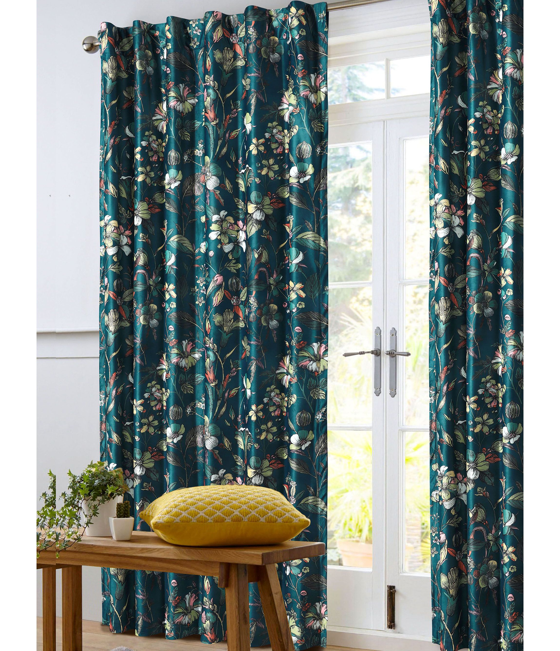 Amara Floral Printed Velvet Room Darkening Window Curtains - 2 Panels