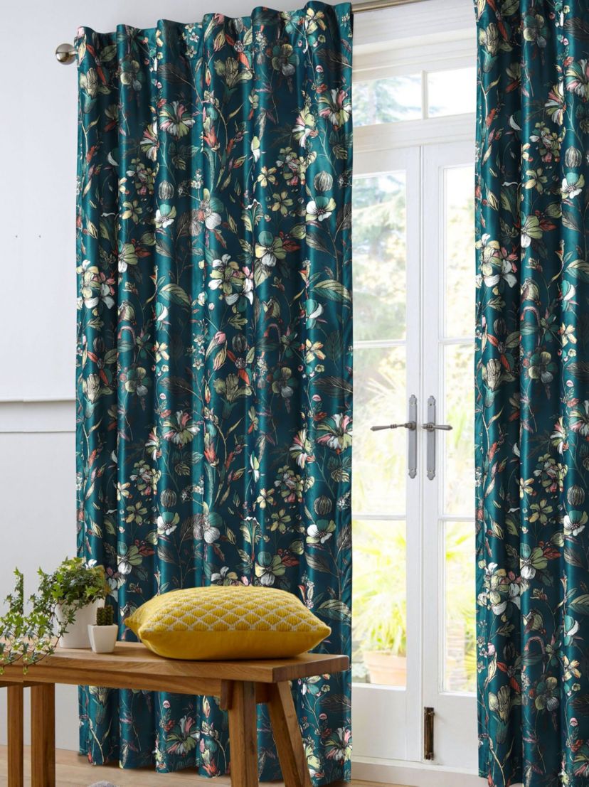 Amara Floral Printed Velvet Room Darkening Window Curtains - 2 Panels