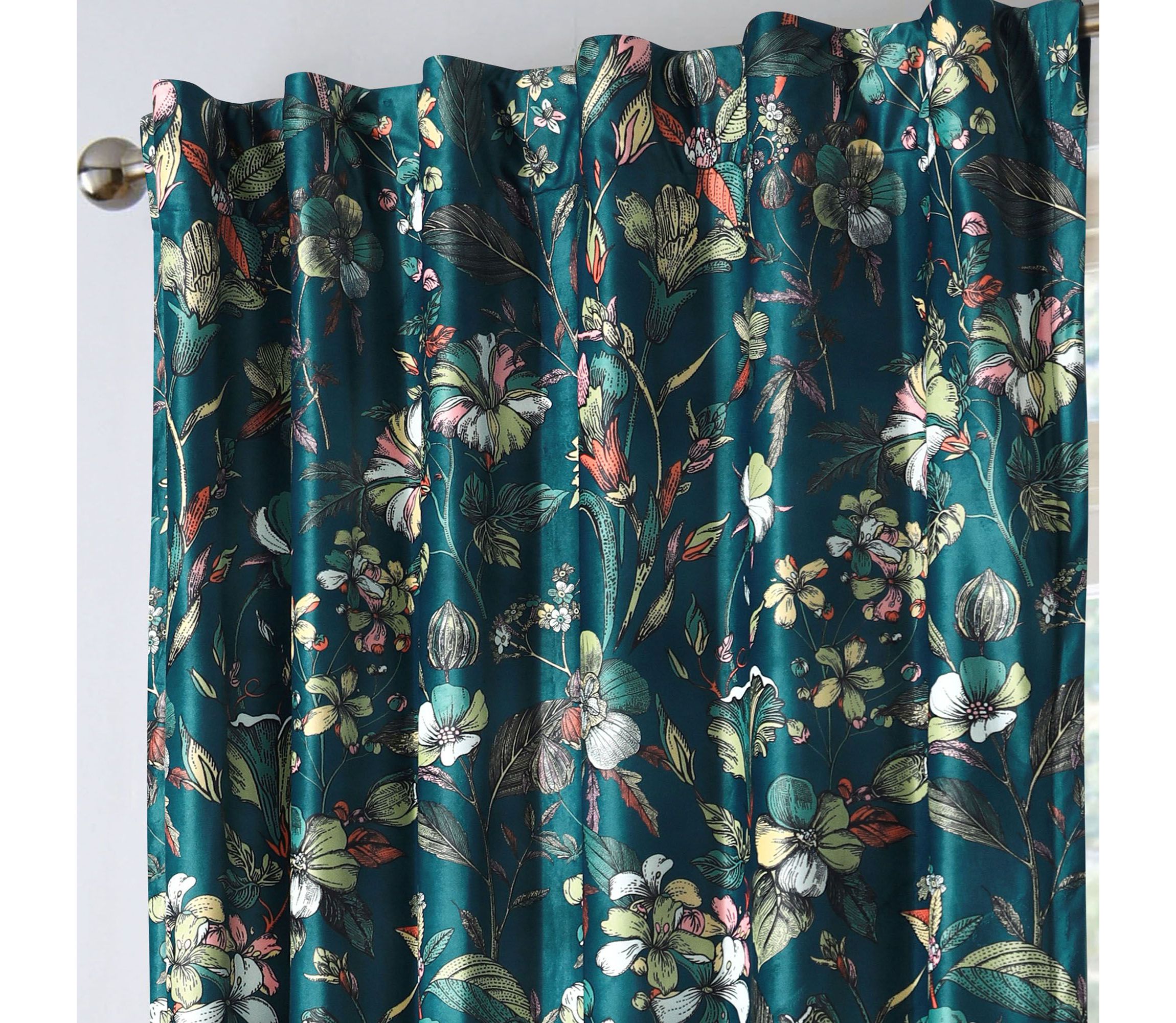 Amara Floral Printed Velvet Room Darkening Window Curtains - 2 Panels