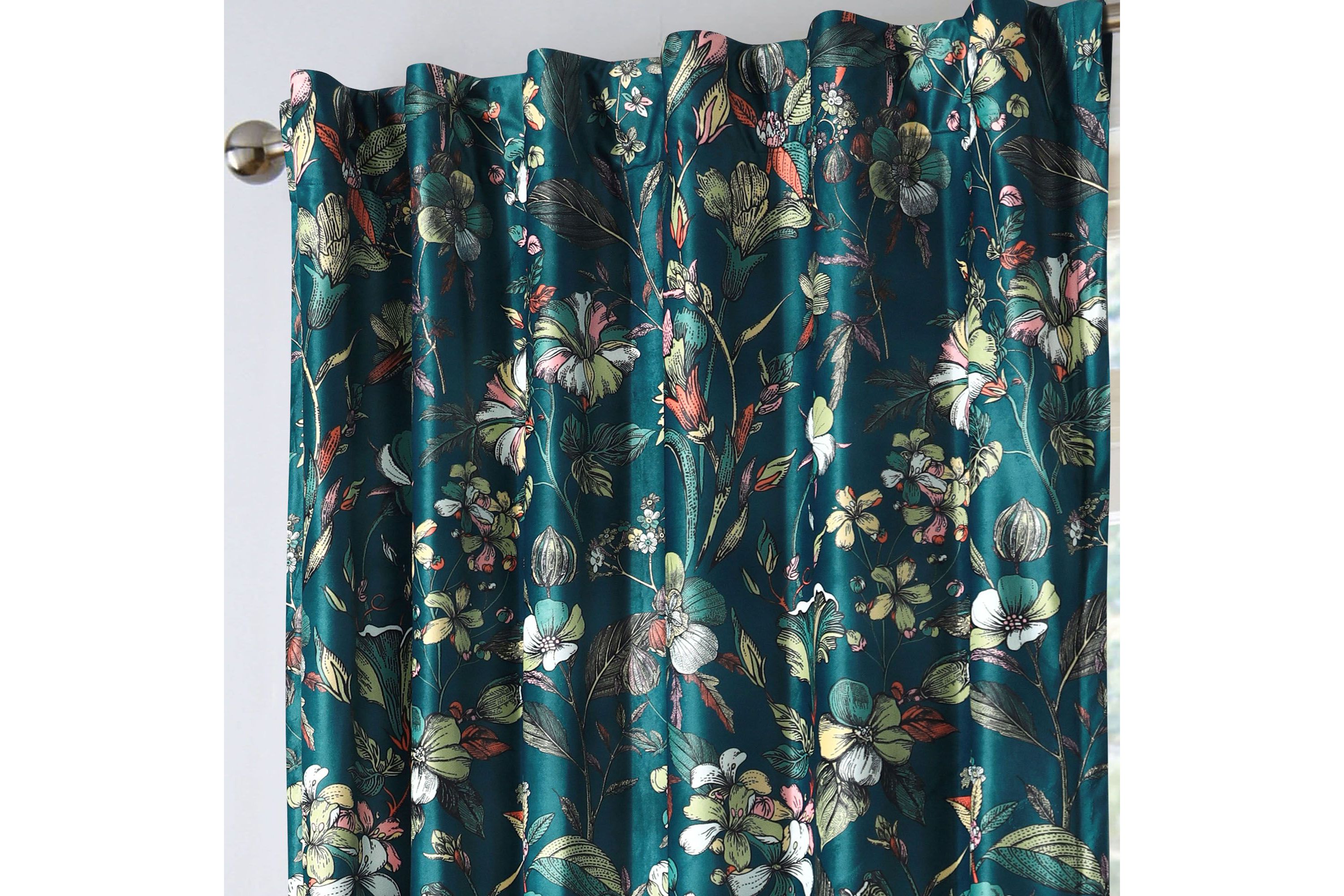 Amara Floral Printed Velvet Room Darkening Window Curtains - 2 Panels