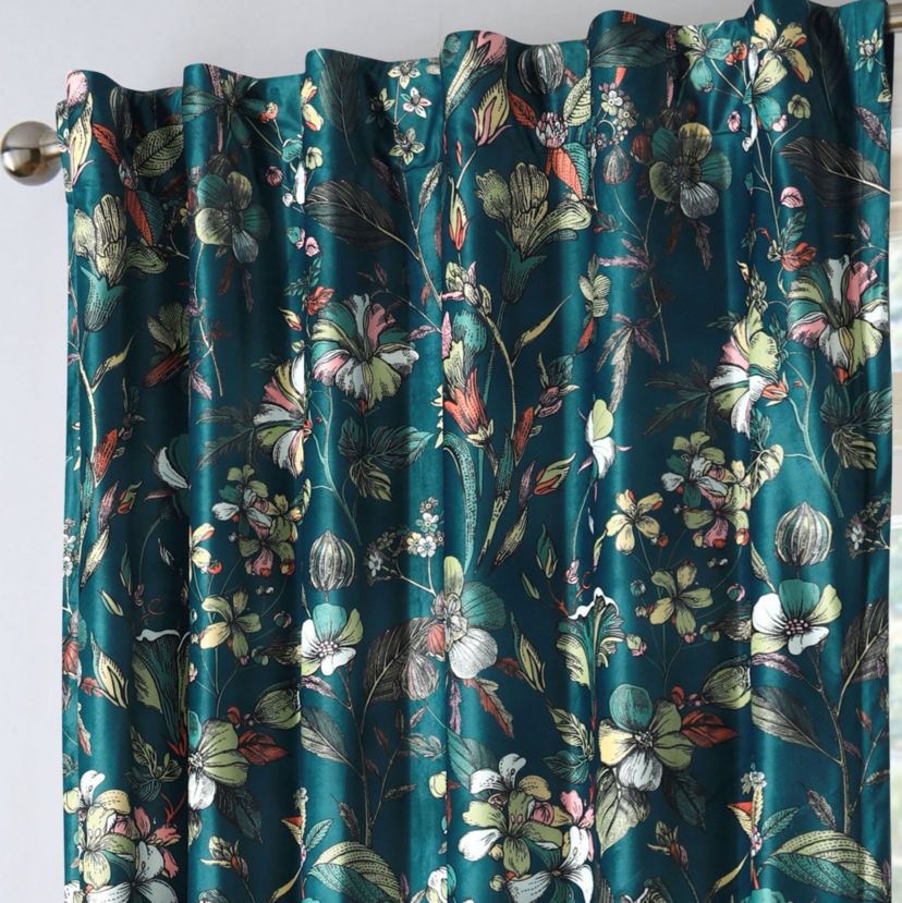 Amara Floral Printed Velvet Room Darkening Window Curtains - 2 Panels