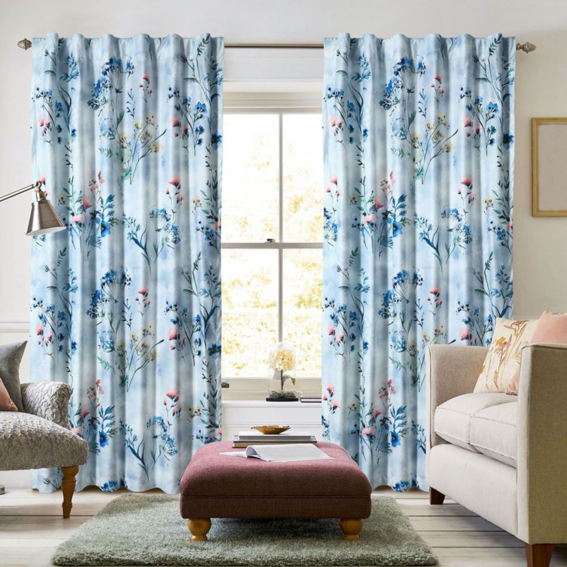 Iris Floral Printed Velvet Room Darkening Window Curtains - 2 Panels