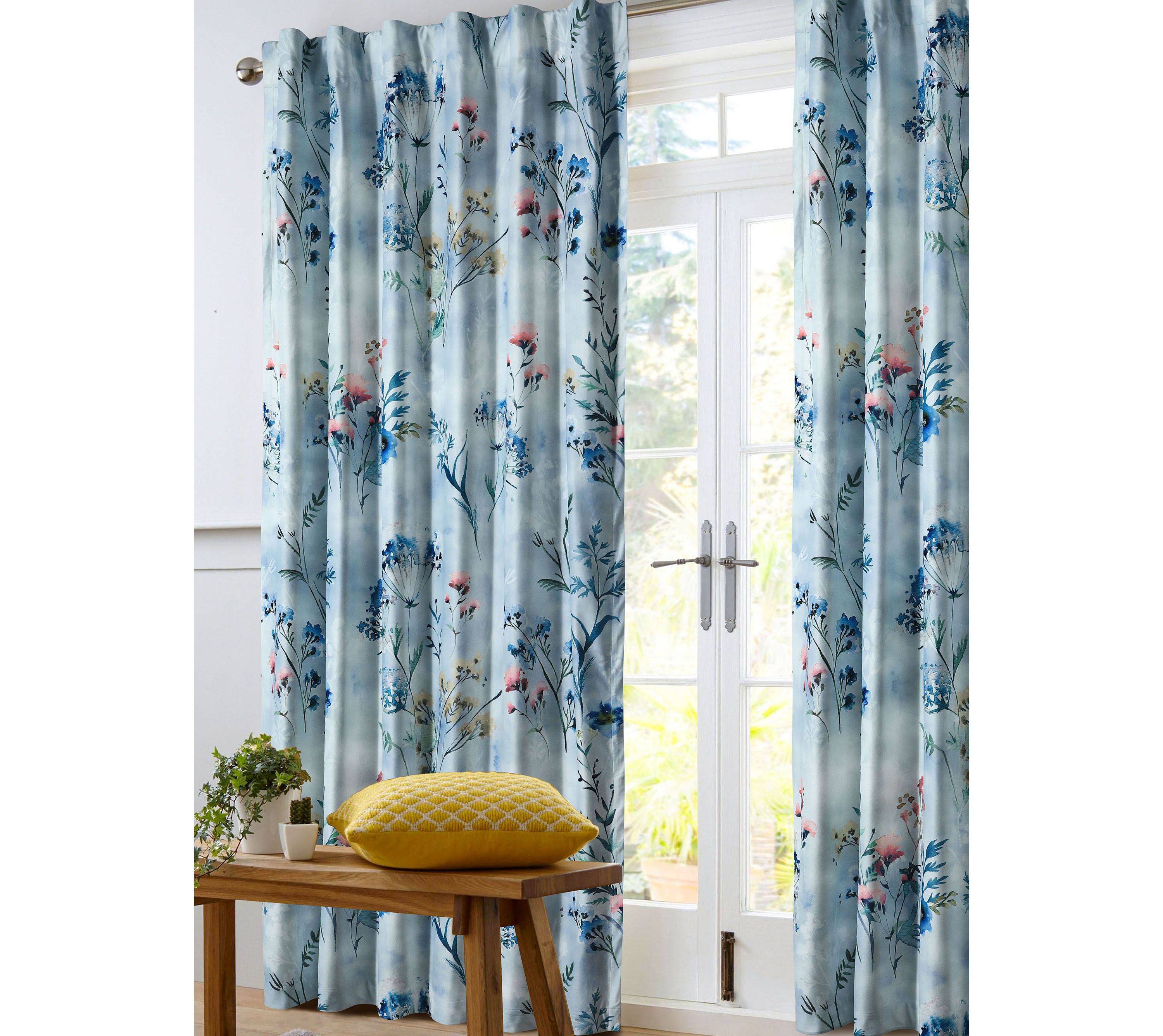 Iris Floral Printed Velvet Room Darkening Window Curtains - 2 Panels