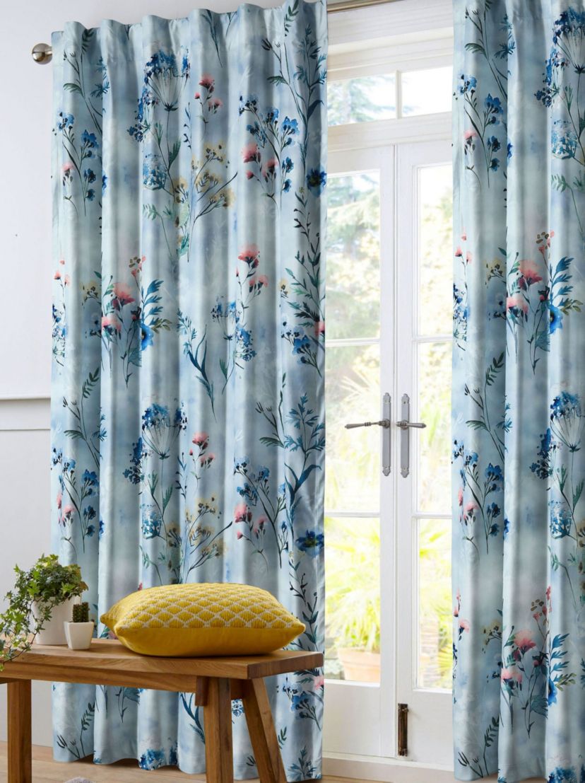 Iris Floral Printed Velvet Room Darkening Window Curtains - 2 Panels