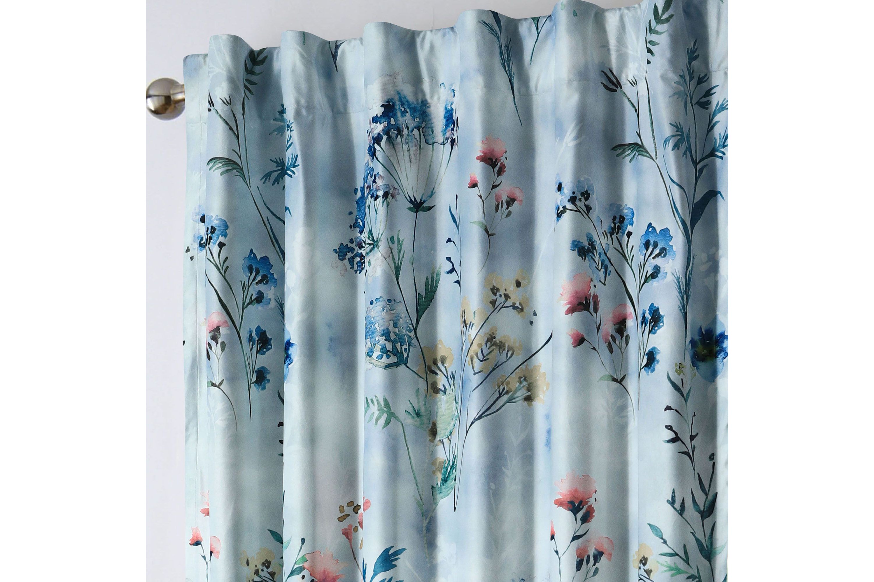 Iris Floral Printed Velvet Room Darkening Window Curtains - 2 Panels