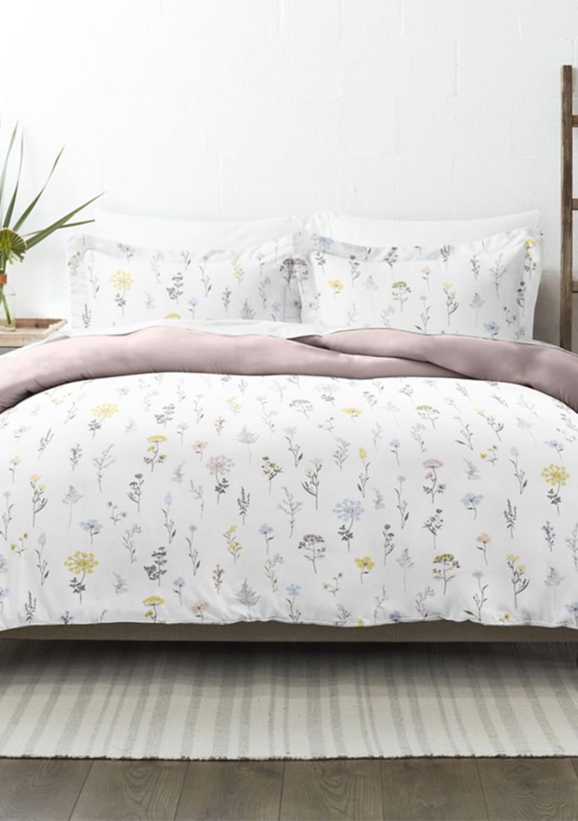 Premium Ultra Soft Wild Flower Pattern 3 Piece Reversible Duvet Cover Set