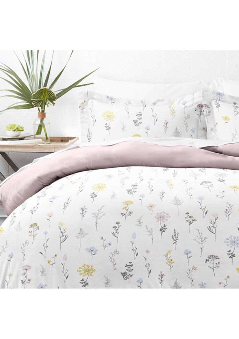 Premium Ultra Soft Wild Flower Pattern 3 Piece Reversible Duvet Cover Set