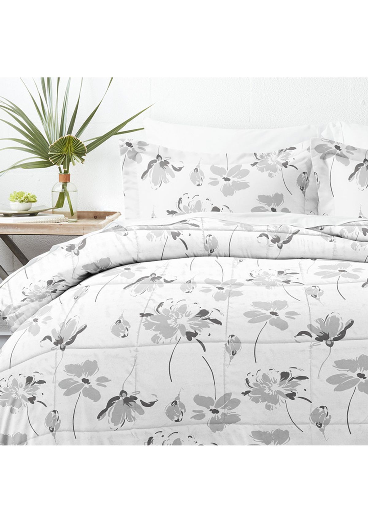 Premium Down Alternative Magnolia Grey Patterned Comforter Set