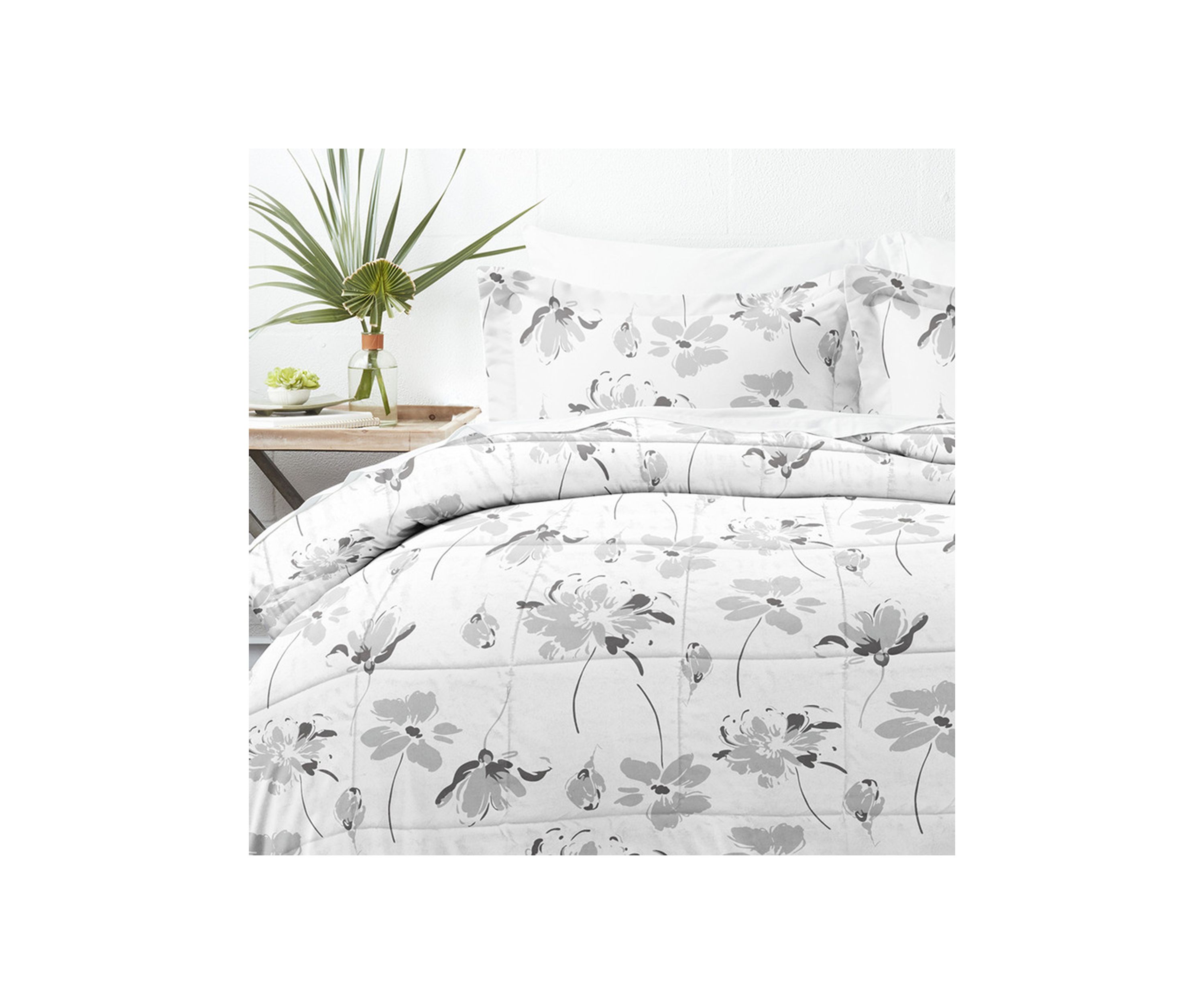 Premium Down Alternative Magnolia Grey Patterned Comforter Set
