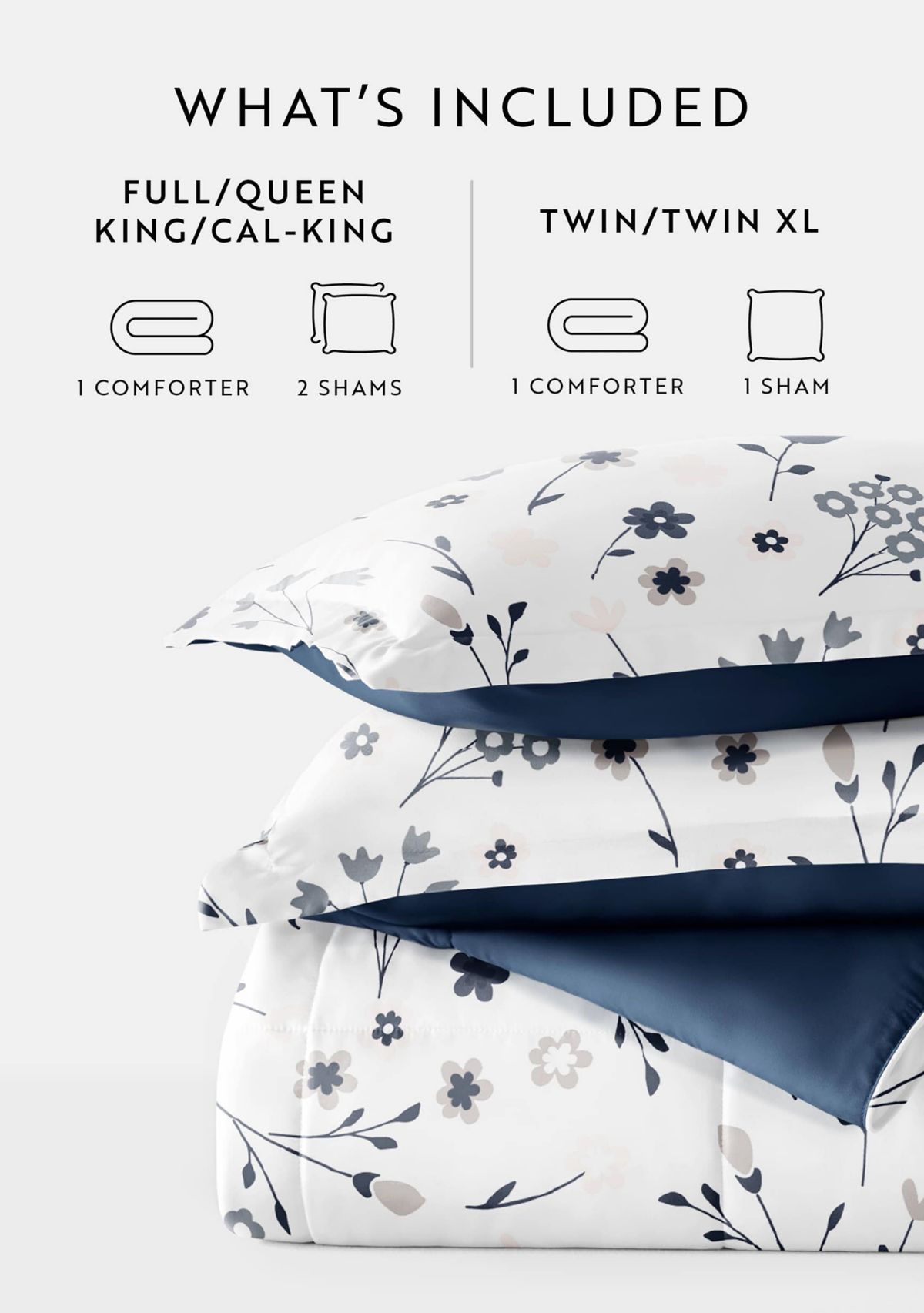Reversible  Patterned  Forget Me Not Ultra Soft Microfiber Down-Alternative Comforter Set