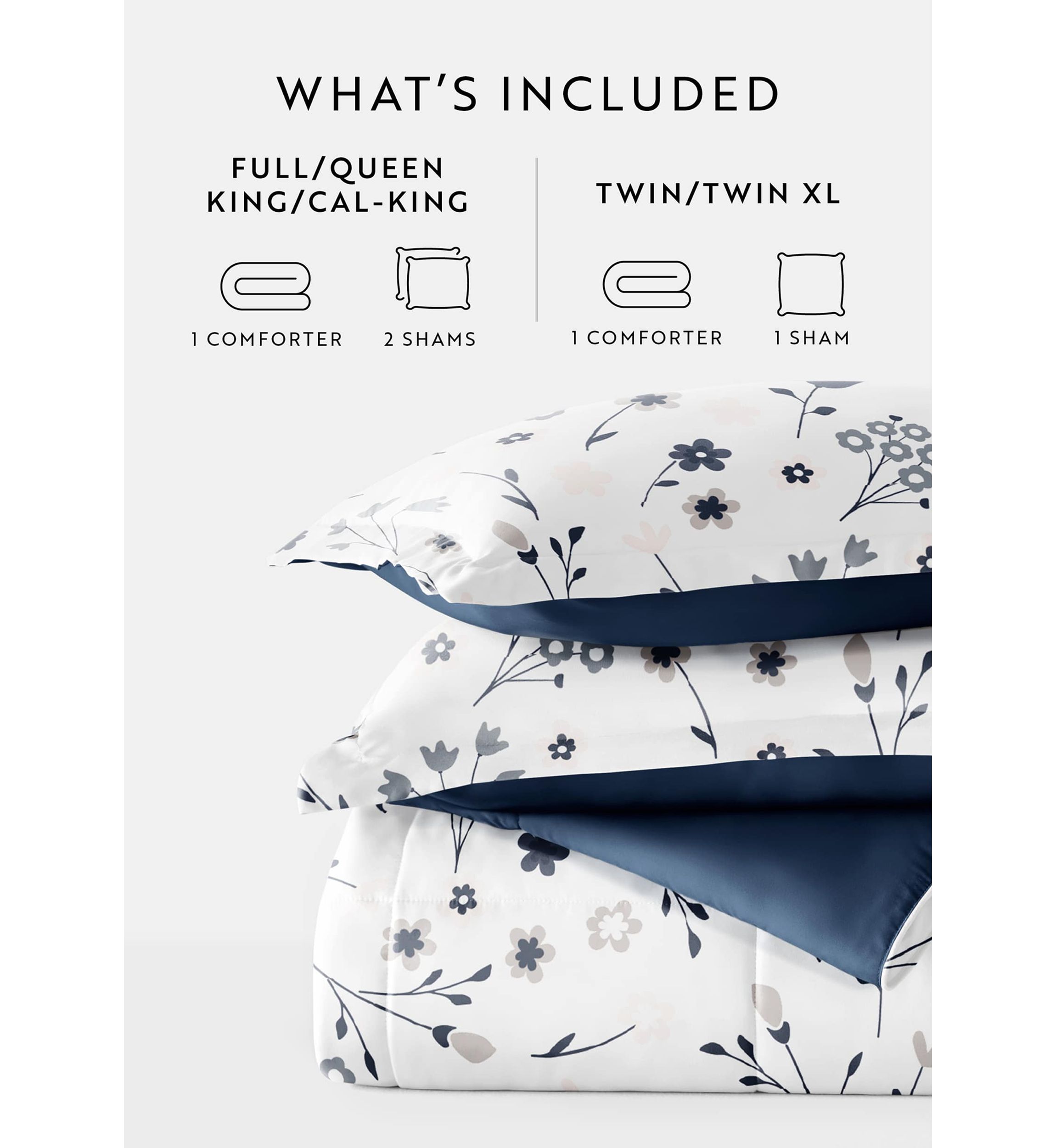 Reversible  Patterned  Forget Me Not Ultra Soft Microfiber Down-Alternative Comforter Set