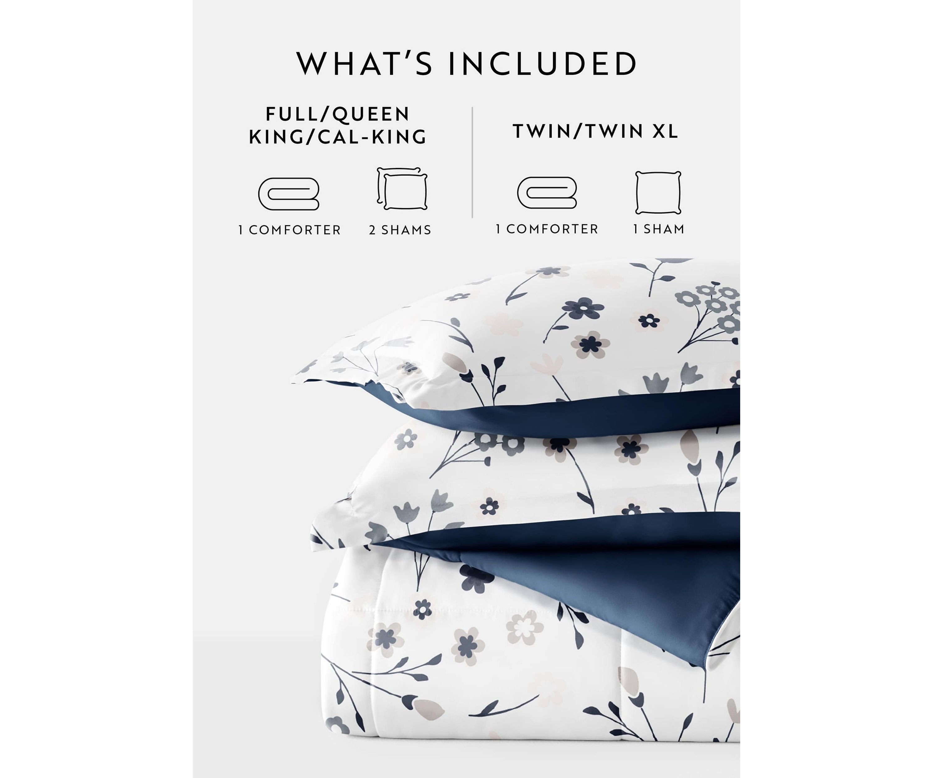 Reversible  Patterned  Forget Me Not Ultra Soft Microfiber Down-Alternative Comforter Set