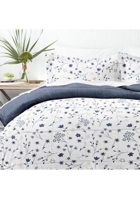 Comforter Set Patterned Reversible Microfiber All Season Down-Alternative Ultra Soft Bedding Forget Me Not