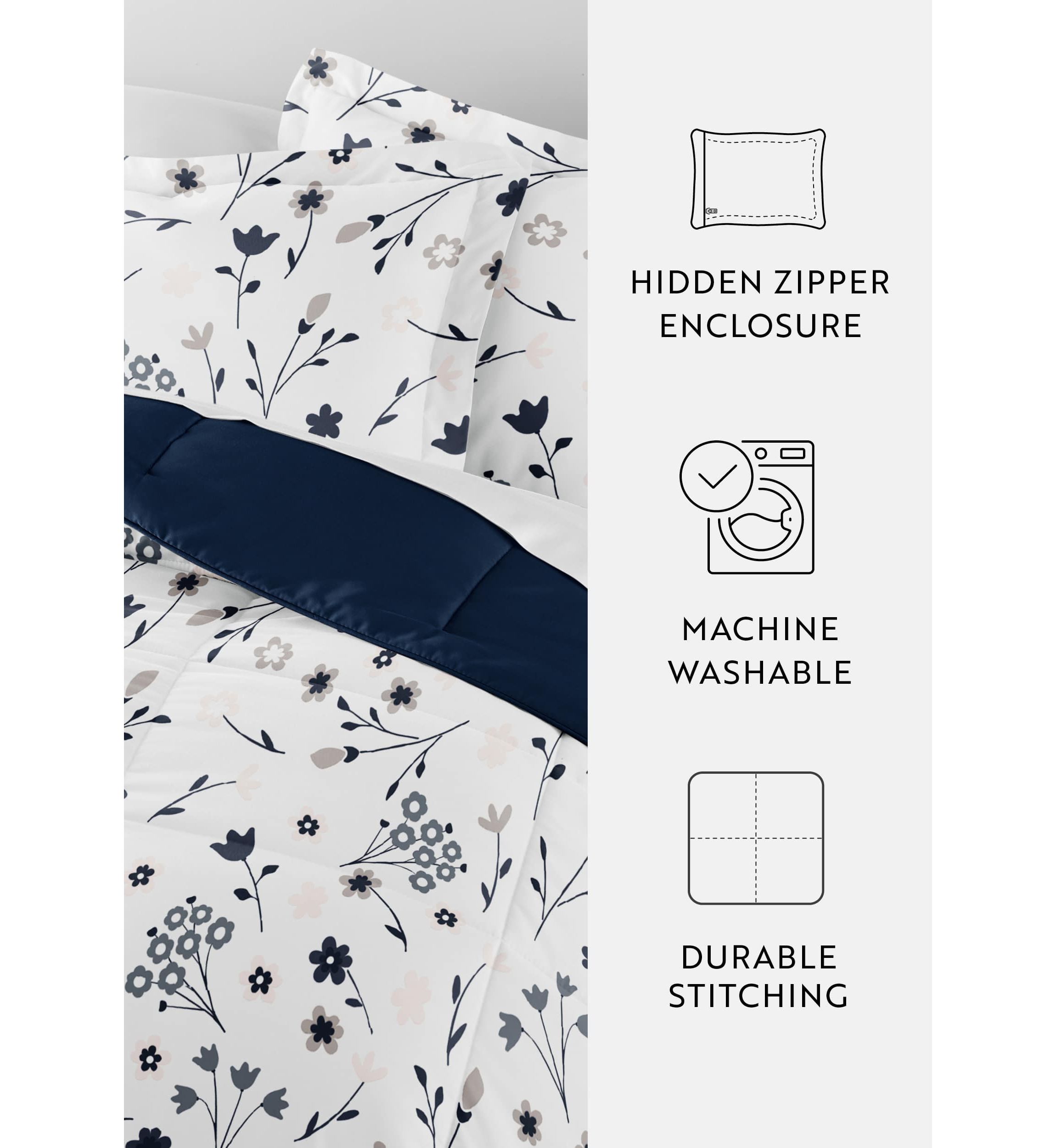 Reversible  Patterned  Forget Me Not Ultra Soft Microfiber Down-Alternative Comforter Set