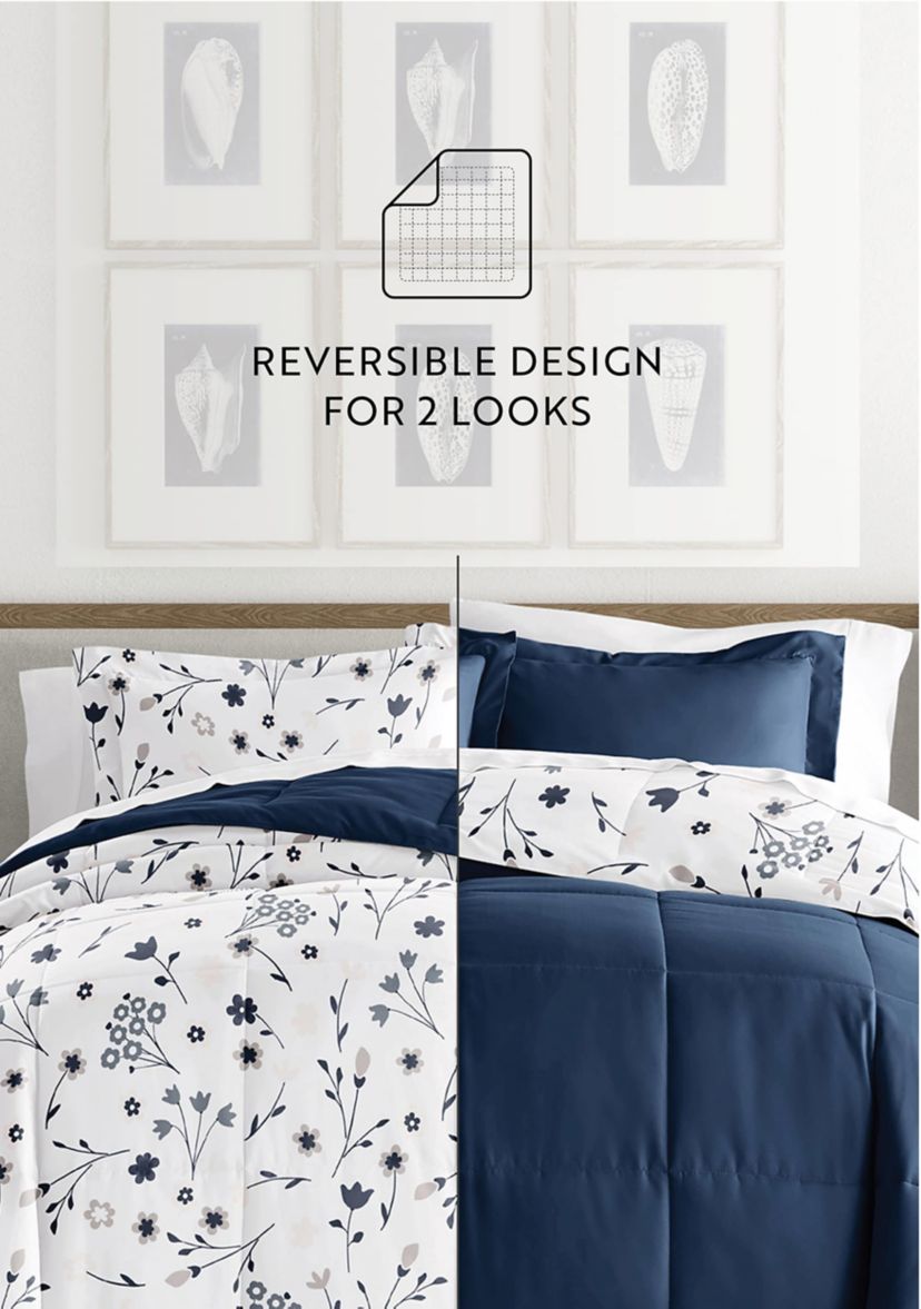 Reversible  Patterned  Forget Me Not Ultra Soft Microfiber Down-Alternative Comforter Set