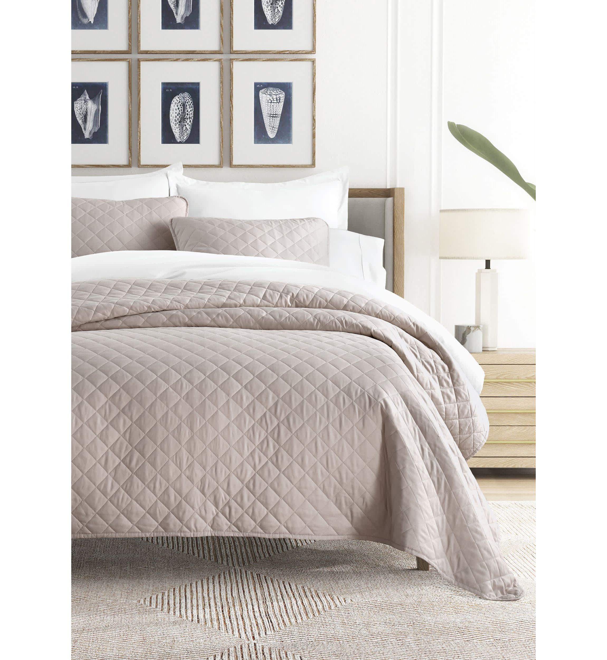 Ultra Soft Microfiber Diamond Stitch All Season Quilt Coverlet Set with Shams