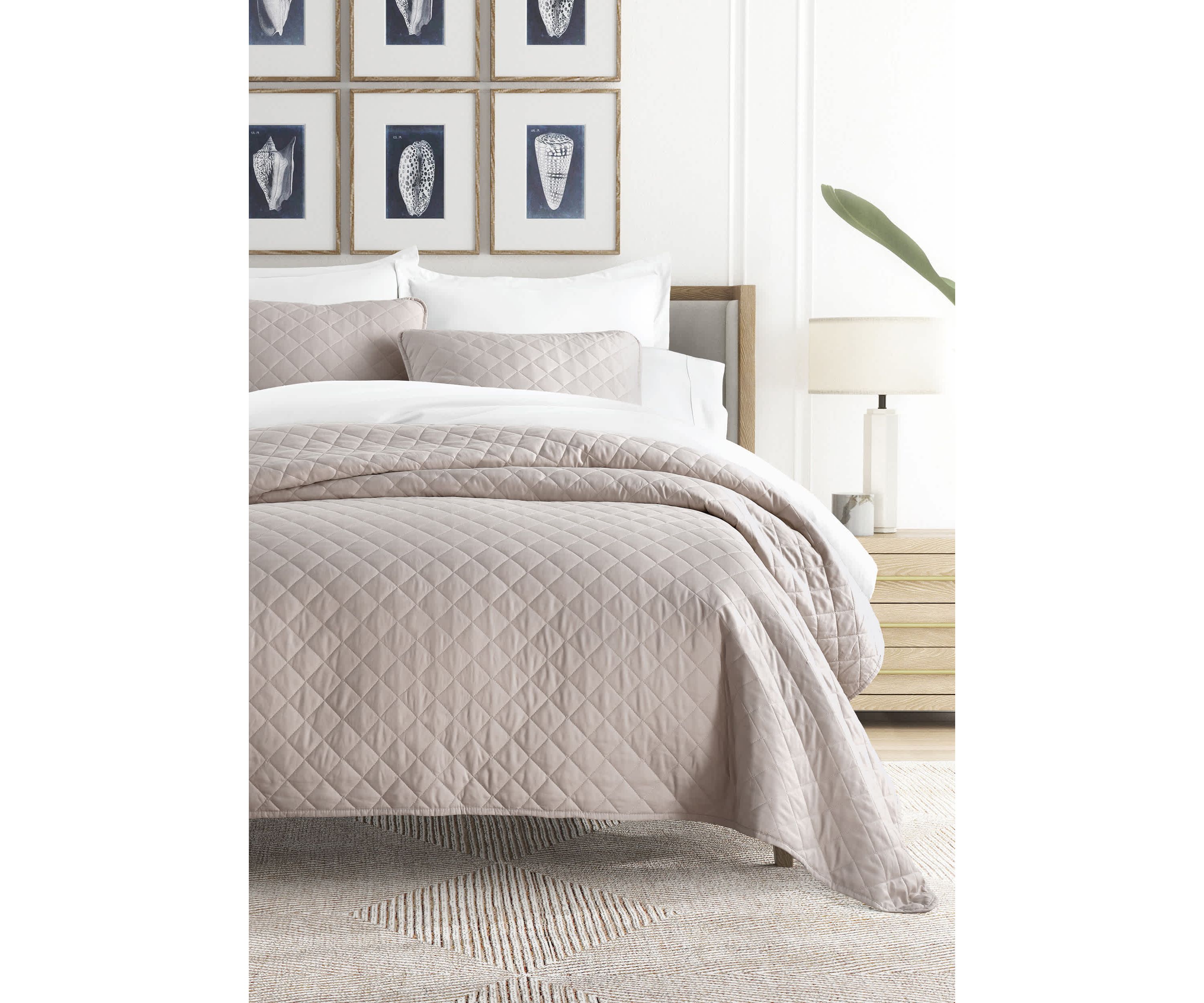 Ultra Soft Microfiber Diamond Stitch All Season Quilt Coverlet Set with Shams