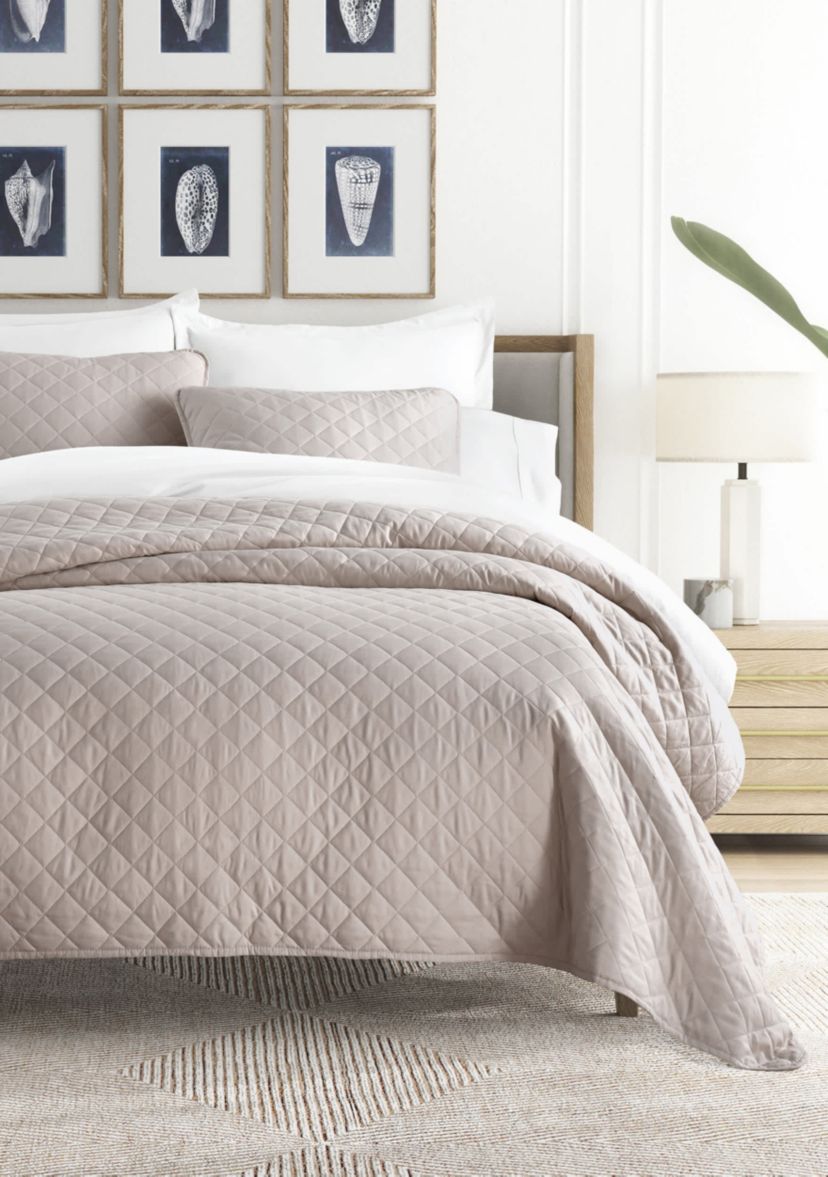 Ultra Soft Microfiber Diamond Stitch All Season Quilt Coverlet Set with Shams