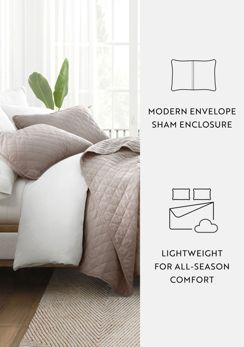 Ultra Soft Microfiber Diamond Stitch All Season Quilt Coverlet Set with Shams