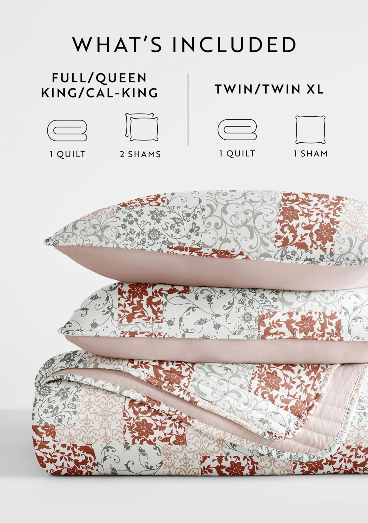 Ultra Soft Microfiber Reversible Scrolled Patchwork All Season Quilt Set with Shams