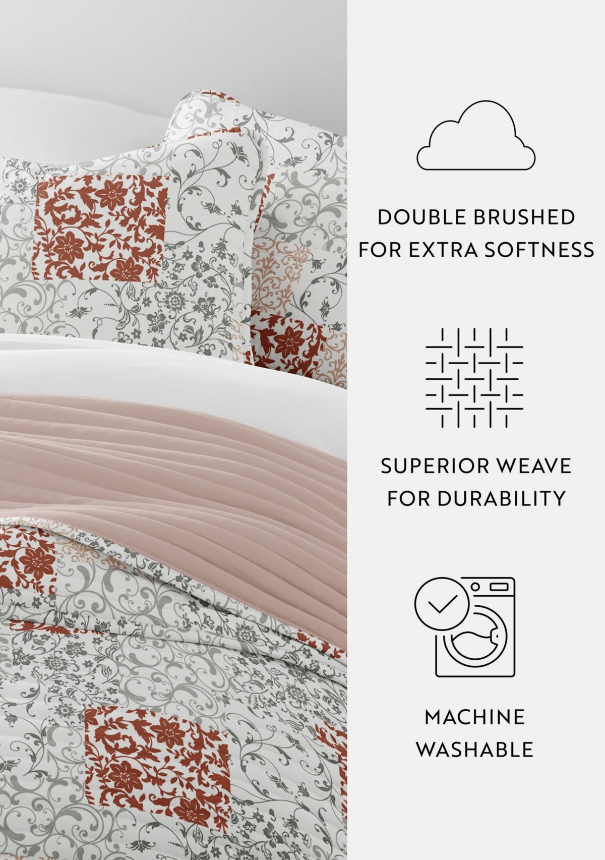 Ultra Soft Microfiber Reversible Scrolled Patchwork All Season Quilt Set with Shams