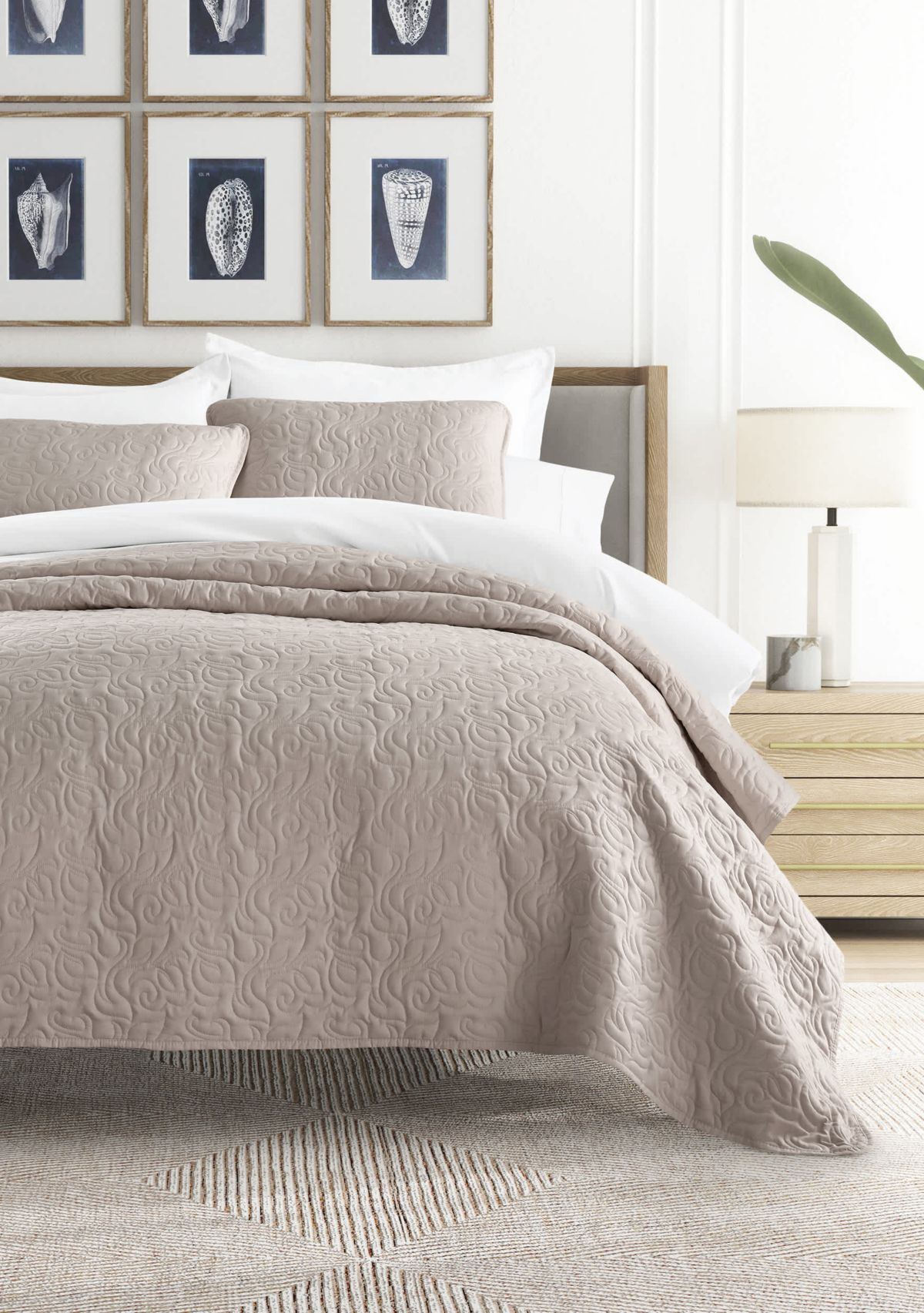 Ultra Soft Microfiber Floral Stitch All Season Quilt Coverlet Set with Shams