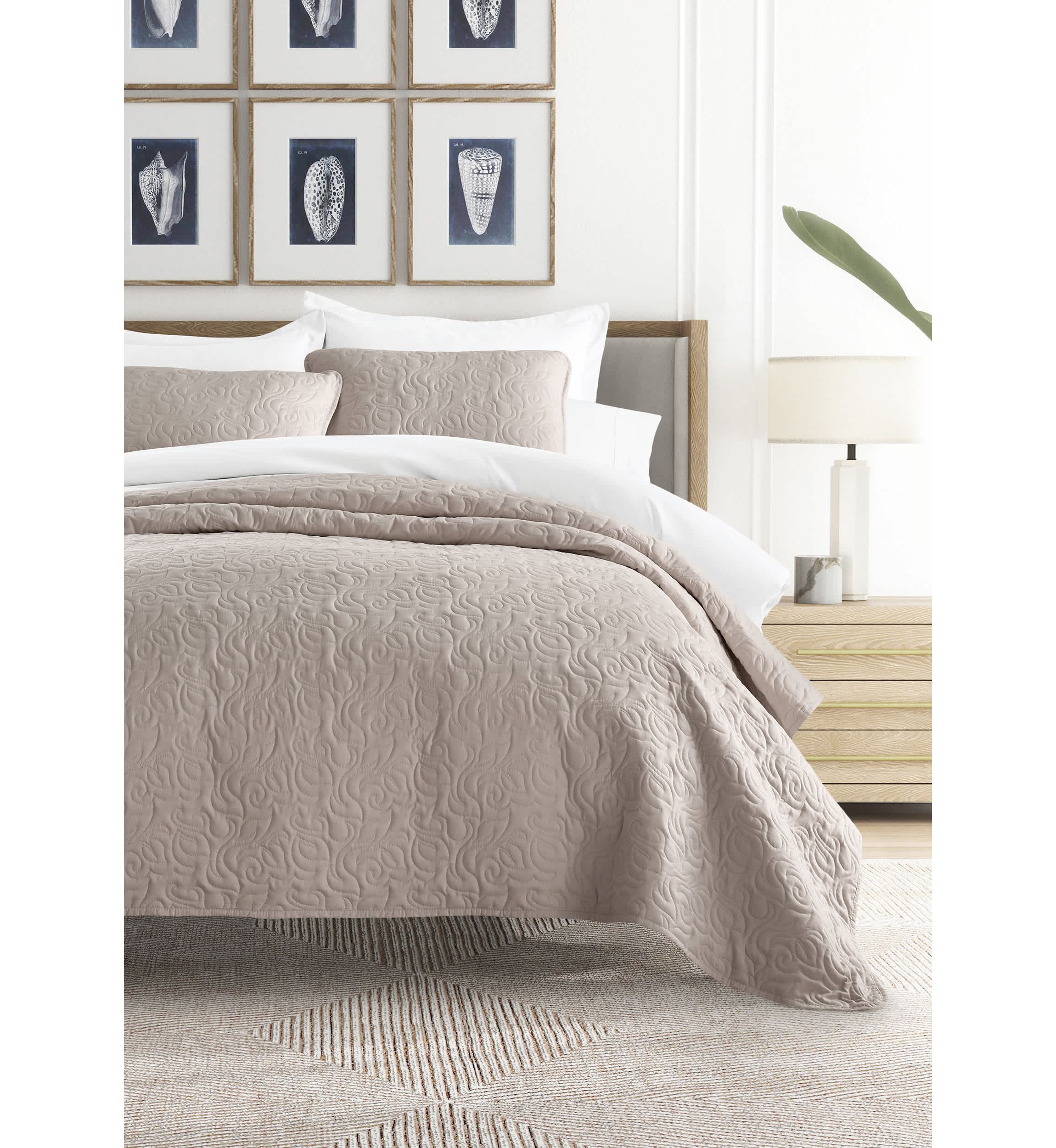Ultra Soft Microfiber Floral Stitch All Season Quilt Coverlet Set with Shams