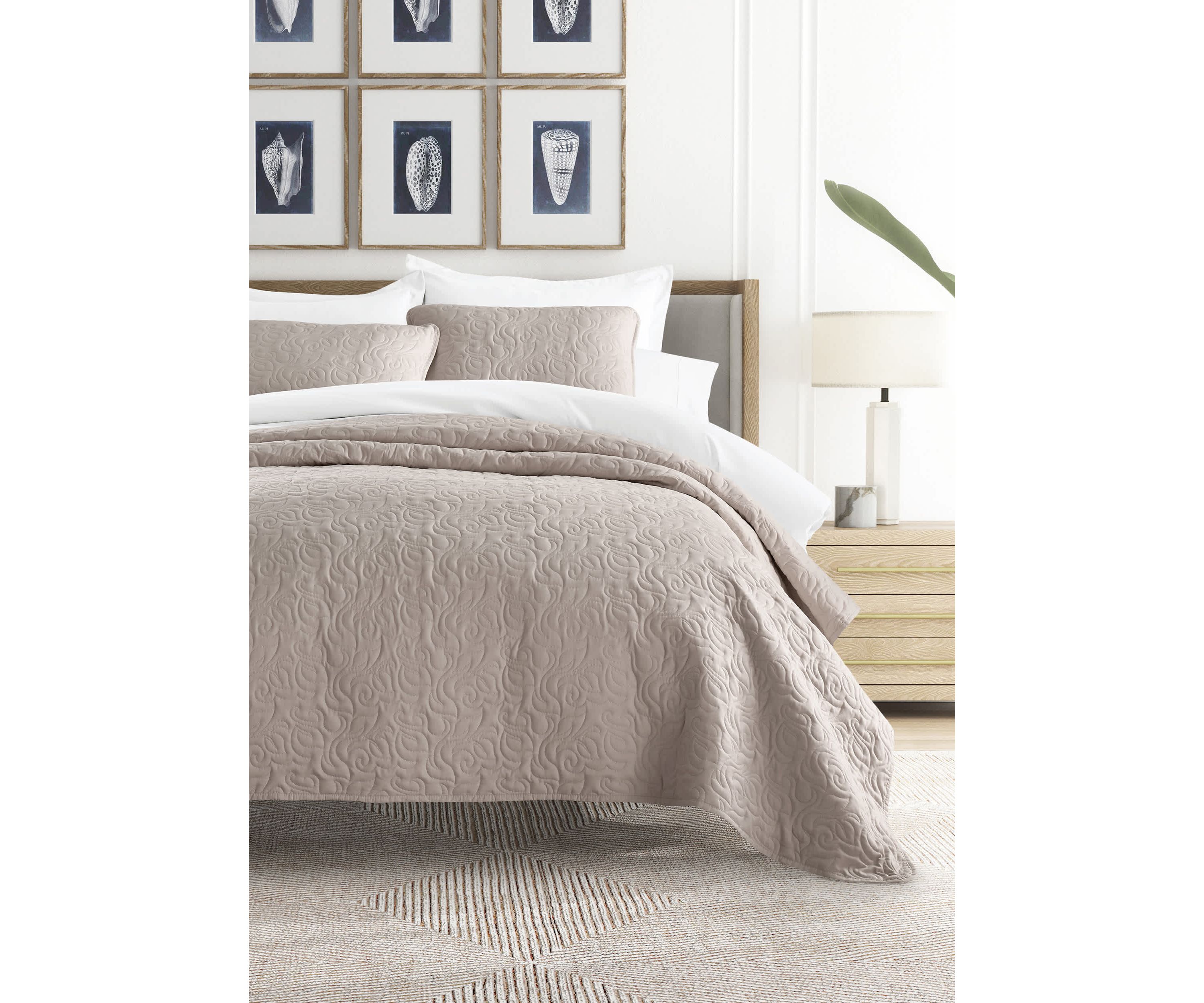 Ultra Soft Microfiber Floral Stitch All Season Quilt Coverlet Set with Shams