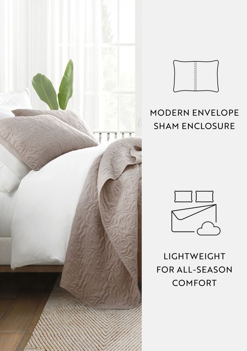 Ultra Soft Microfiber Floral Stitch All Season Quilt Coverlet Set with Shams