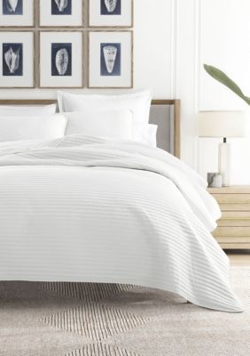 Ultra Soft Microfiber Stripe Stitch All Season Quilt Coverlet Set with Shams