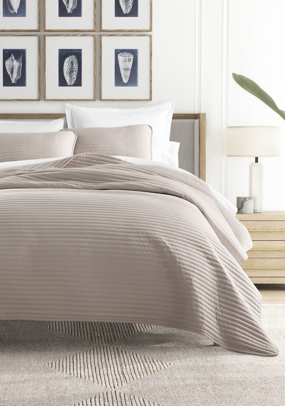 Ultra Soft Microfiber Stripe Stitch All Season Quilt Coverlet Set with Shams