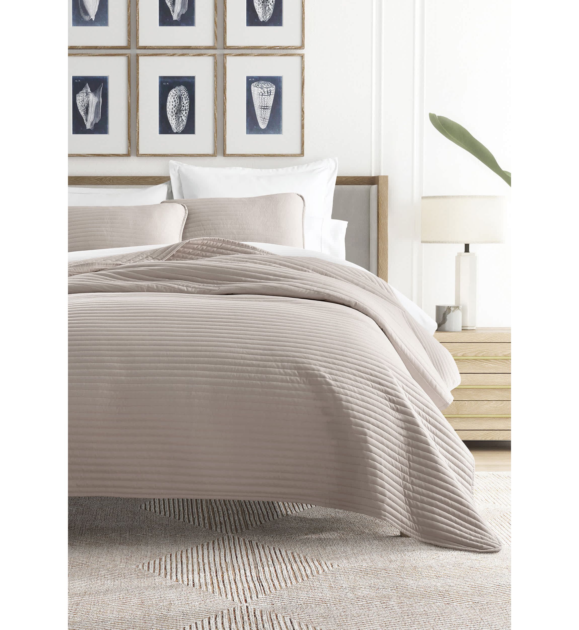 Ultra Soft Microfiber Stripe Stitch All Season Quilt Coverlet Set with Shams