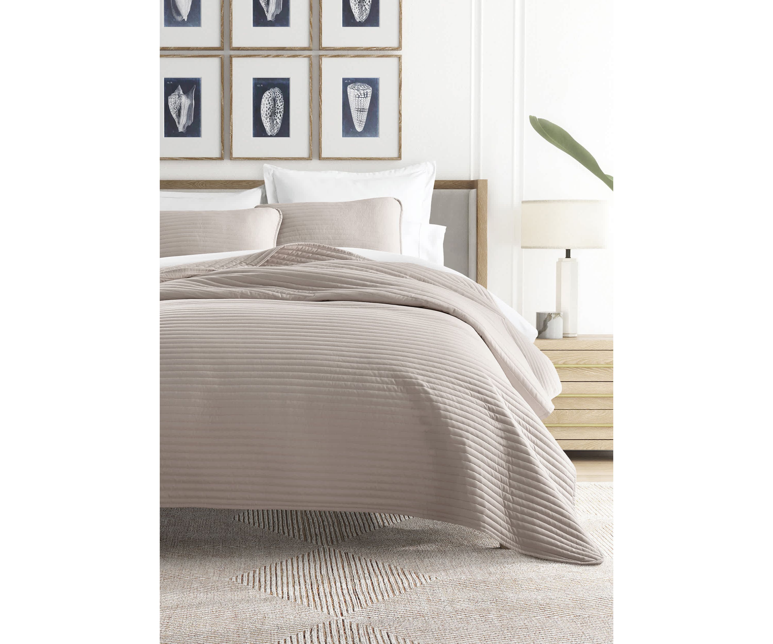 Ultra Soft Microfiber Stripe Stitch All Season Quilt Coverlet Set with Shams