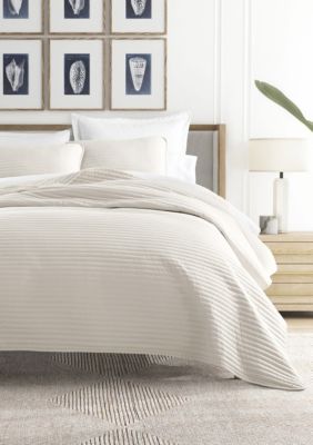 Ultra Soft Microfiber Stripe Stitch All Season Quilt Coverlet Set with Shams