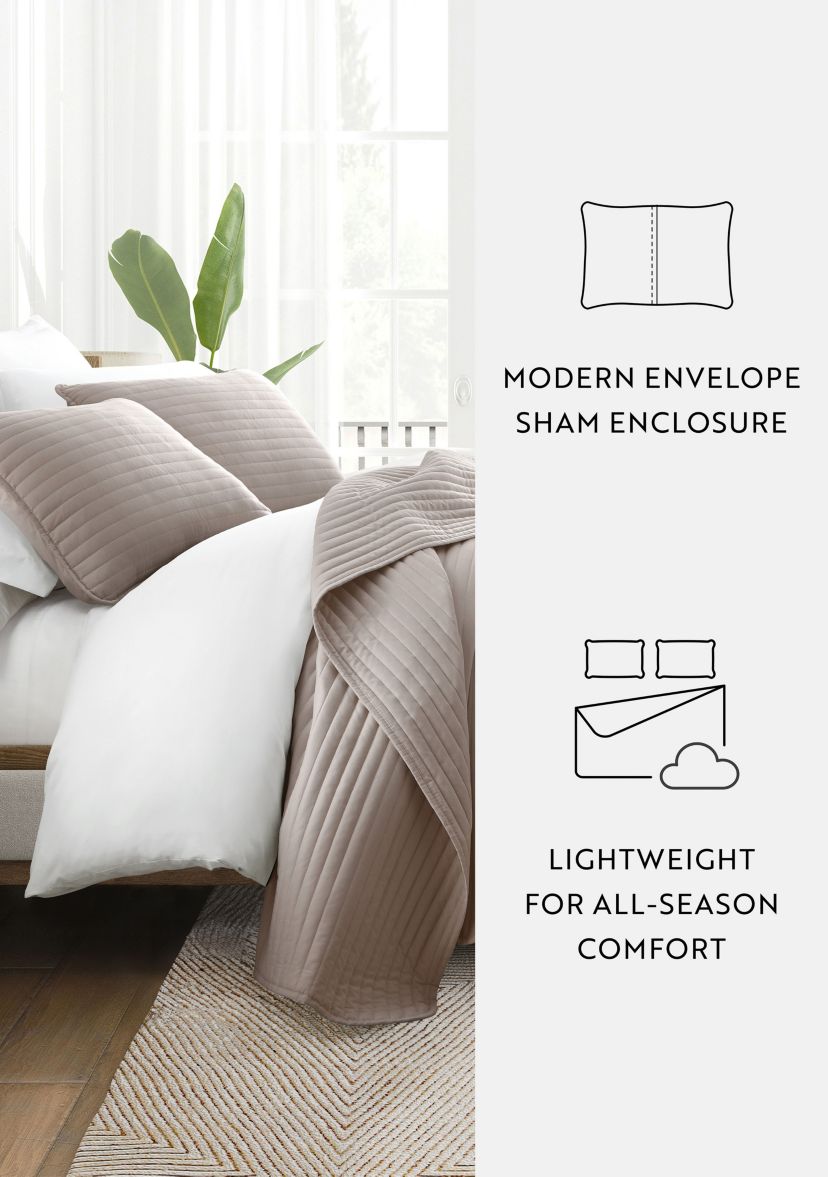 Ultra Soft Microfiber Stripe Stitch All Season Quilt Coverlet Set with Shams