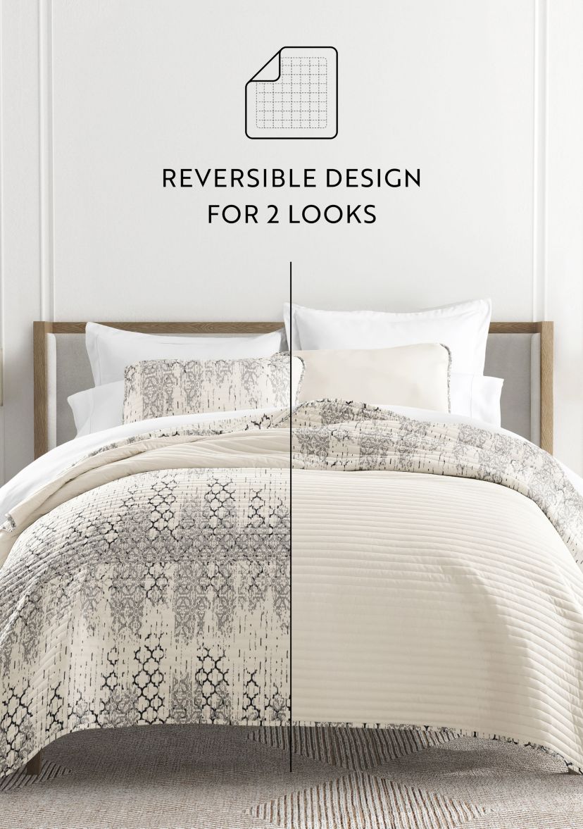 Ultra Soft Microfiber Reversible Distressed Aztec All Season Quilt Set with Shams
