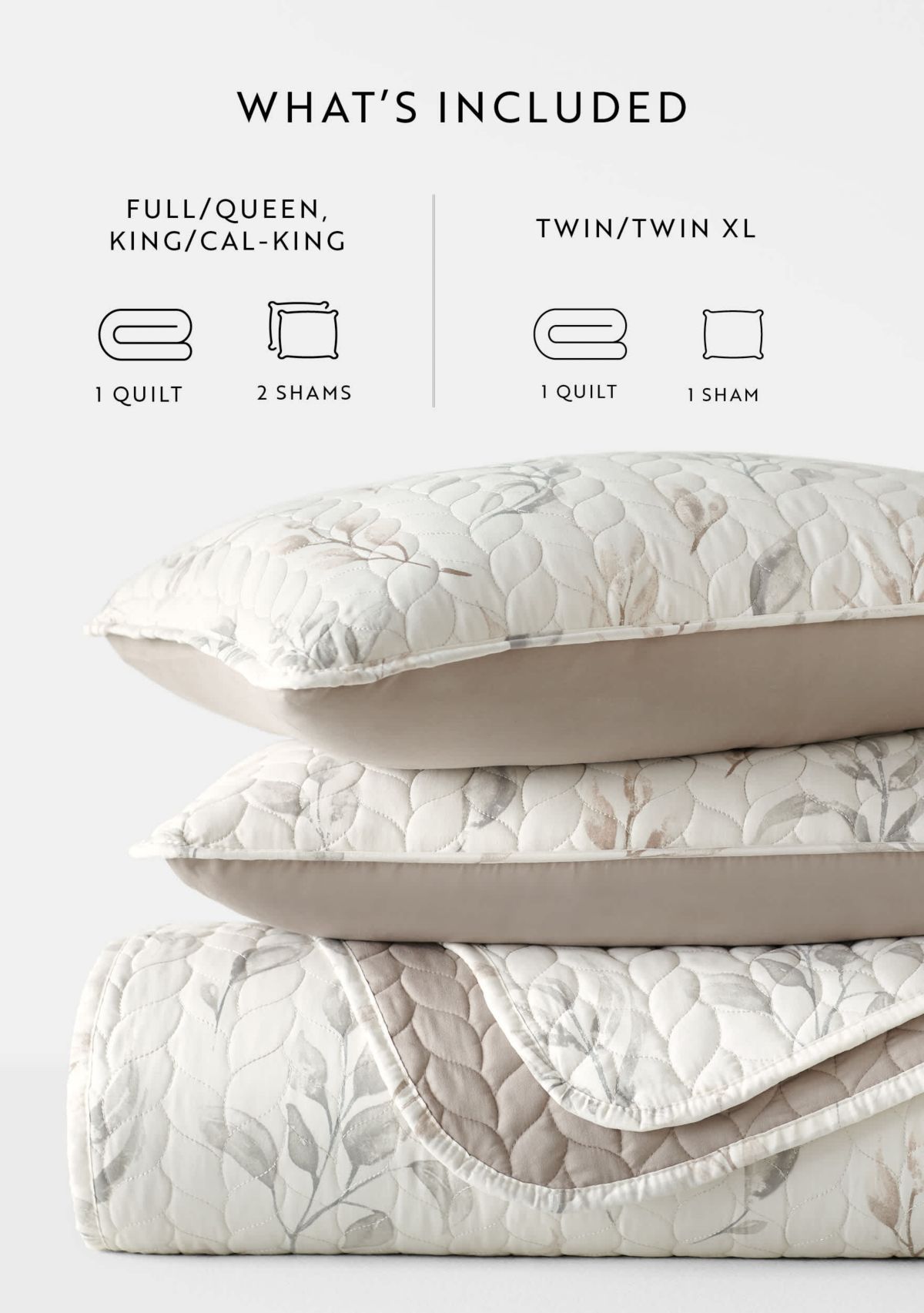 Ultra Soft Microfiber Reversible Watercolor Leaves/Stripe All Season Quilt Set with Shams