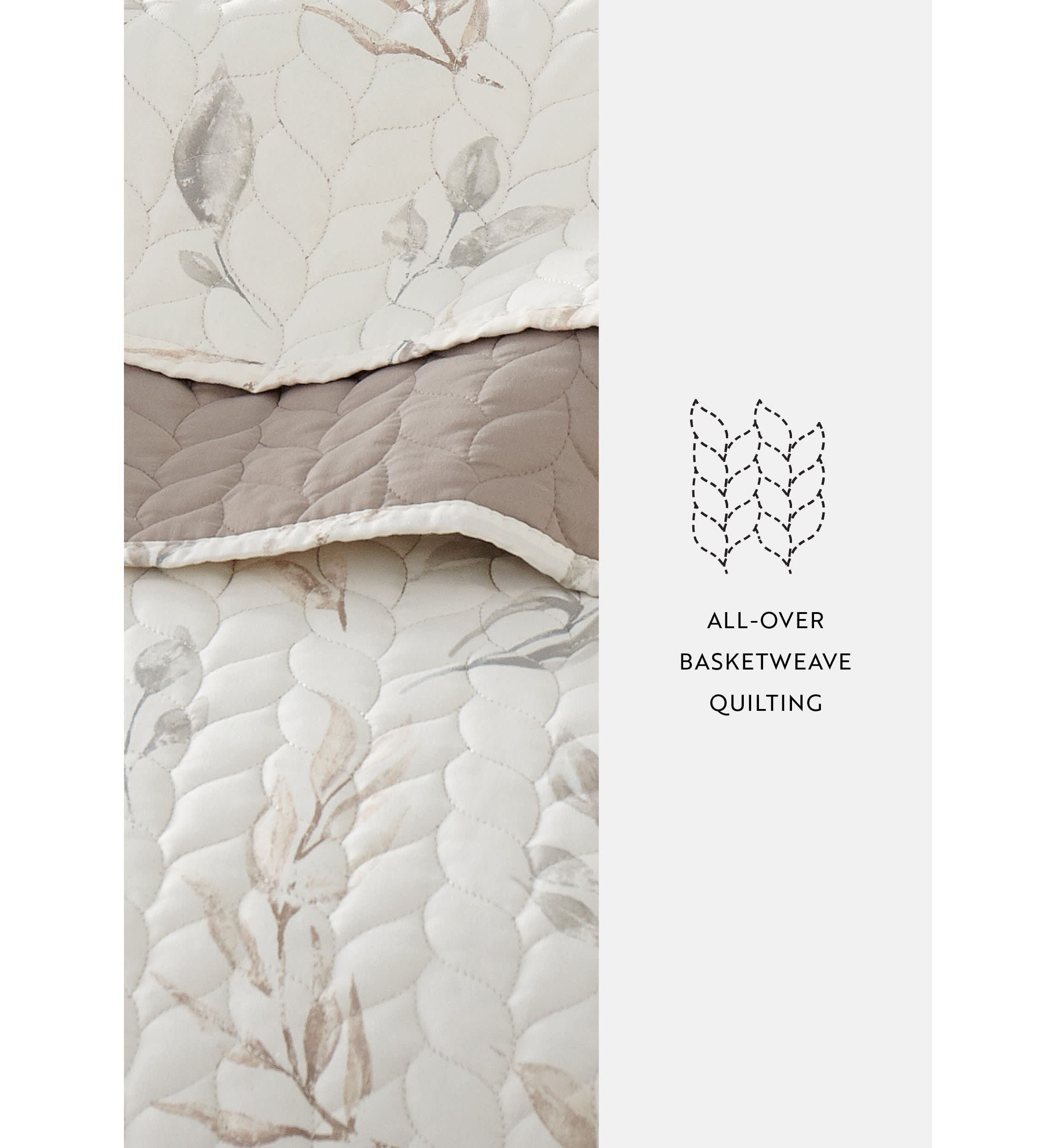 Ultra Soft Microfiber Reversible Watercolor Leaves/Stripe All Season Quilt Set with Shams