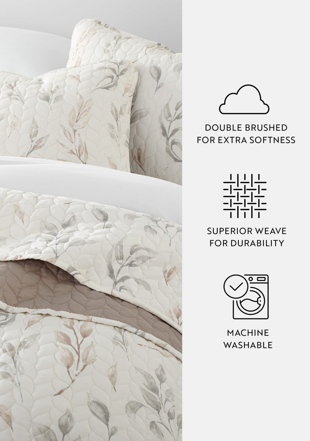 Ultra Soft Microfiber Reversible Watercolor Leaves/Stripe All Season Quilt Set with Shams