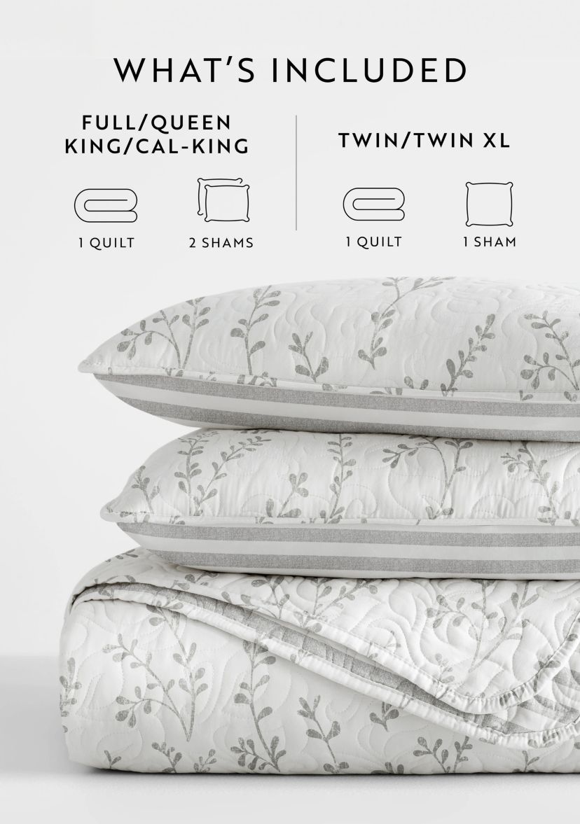 Ultra Soft Microfiber Reversible Sprouting Vines All Season Quilt Set with Shams