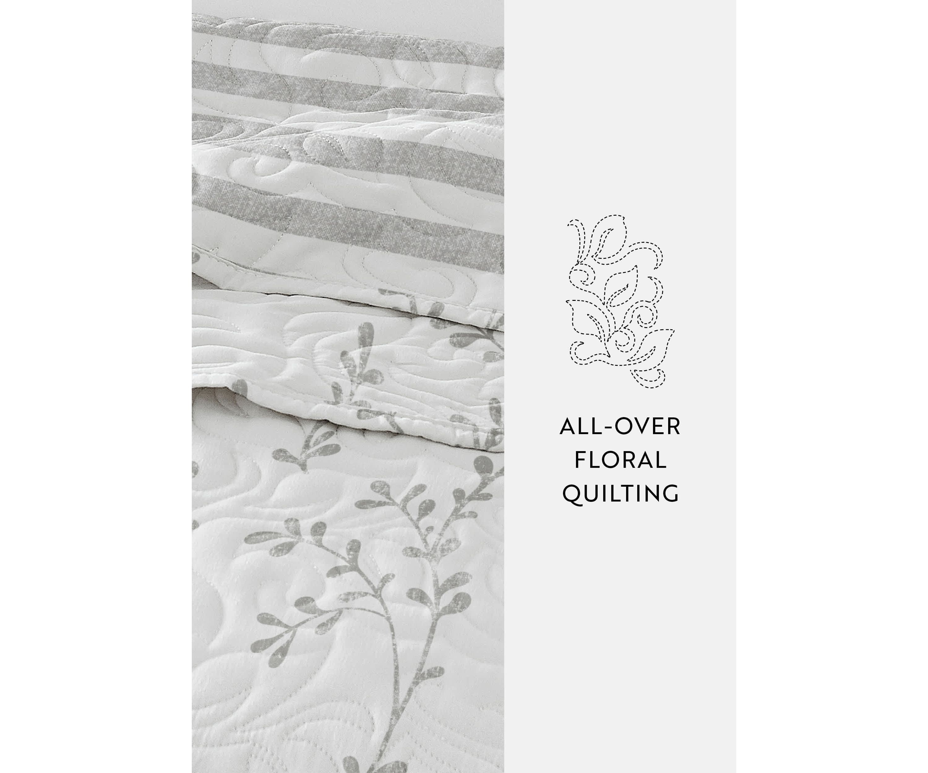 Ultra Soft Microfiber Reversible Sprouting Vines All Season Quilt Set with Shams