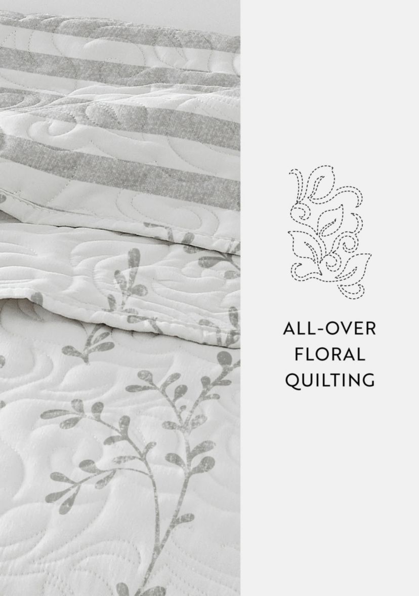 Ultra Soft Microfiber Reversible Sprouting Vines All Season Quilt Set with Shams