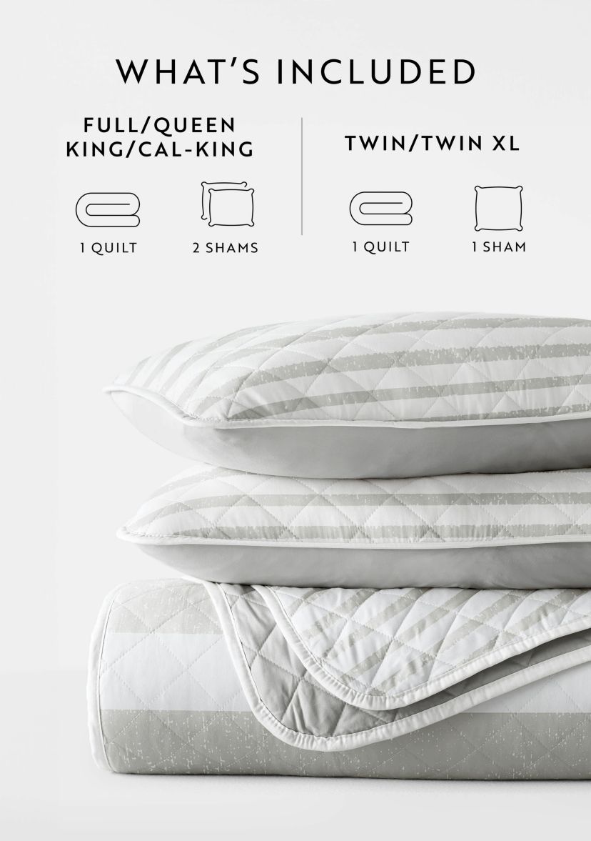 Ultra Soft Microfiber Reversible Summer Stripes All Season Quilt  Set with Shams
