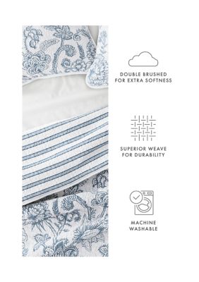 All Season 3 Piece Jacobean/Stripe Reversible Quilt Set with Shams